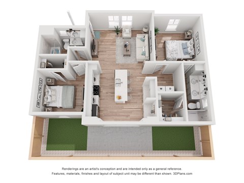 Floor plan for 2 beds, 2 baths, 879 sqft